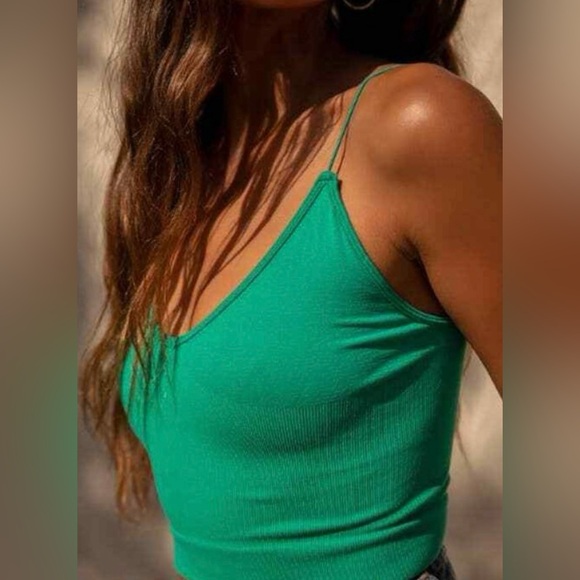 FREE PEOPLE Ribbed B-Neck Brami Forest Green Cami Tank Top Size XS/S. NWT - Picture 3 of 9